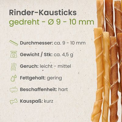 Kauartikel.com Rinder-Kausticks, gedreht - Ø 9 - 10 mm
