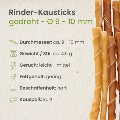Kauartikel.com Rinder-Kausticks, gedreht - Ø 9 - 10 mm