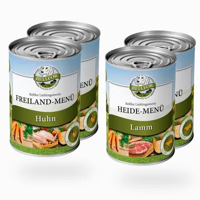 Bellfor Starter-Paket Hundefutter Nass mit Huhn und Lamm - Freiland-Menü Bellfor Starter-Paket Hundefutter Nass mit Huhn und Lamm - Freiland-Menü