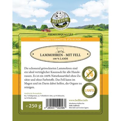 Bellfor Gesunder Hundesnack - Lamm-Ohren mit Fell