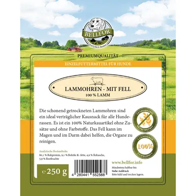 Bellfor Gesunder Hundesnack - Lamm-Ohren mit Fell