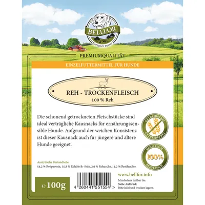 Bellfor Hundesnack - Reh Trockenfleisch Bellfor Hundesnack - Reh Trockenfleisch