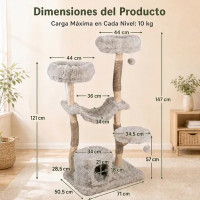 GIANTEX 147 cm Árbol Rascador para Gatos Multinivel