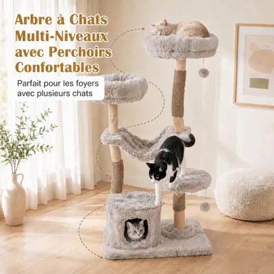GIANTEX Arbre a Chat XXL 147CM Hauteur en Bois Poirier, Design Tronc GIANTEX Arbre a Chat XXL 147CM Hauteur en Bois Poirier, Design Tronc