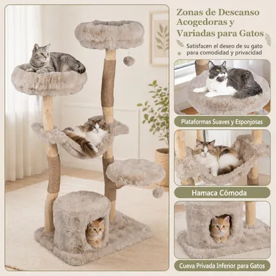 GIANTEX 147 cm Árbol Rascador para Gatos Multinivel