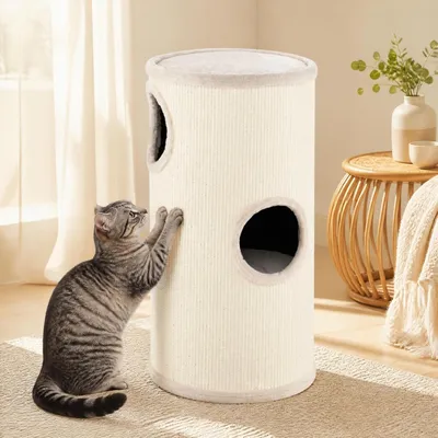 GIANTEX Tonneau Chat 3 Niveaux Perchoir Sisal Trous Ø36cm Arbre Intérieur