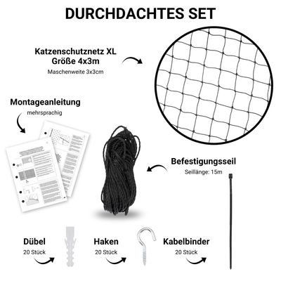 FinoPet Katzennetz Drahtverstärkt für Balkon