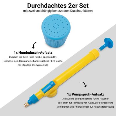 FinoPet 2er Set Mobile Hundedusche Aufsatz Hunde Dusche für unterwegs