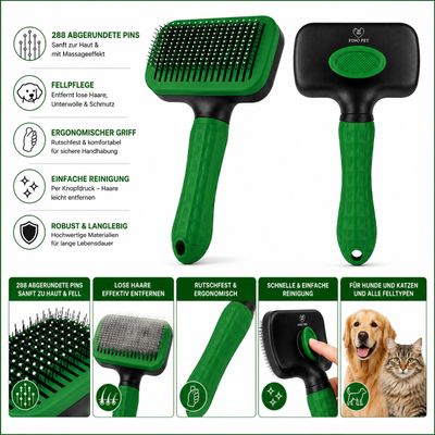FinoPet Hundebürste Katzenbürste automatischer Selbstreinigungsknopf