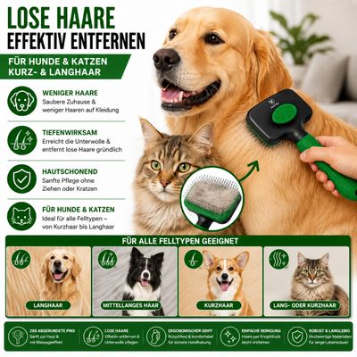 FinoPet Hundebürste Katzenbürste automatischer Selbstreinigungsknopf