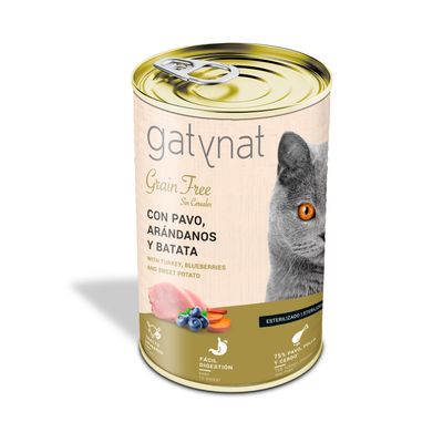 Gatynat Grain Free Pavo, Arándanos y Batata pack 12 uds x 400 gr