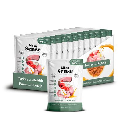 Dibaq Sense Bocaditos en salsa Pavo con Conejo pack 12 uds x 100gr