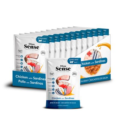 Dibaq Sense Bocaditos en salsa Pollo con Sardinas pack 12 uds x 100gr