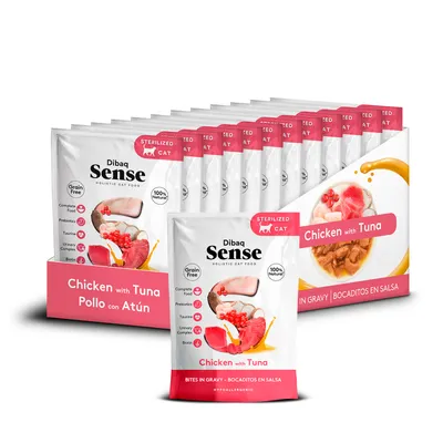 Dibaq Sense Bocaditos en salsa Pollo con Atún pack 12 uds x 100gr Dibaq Sense Bocaditos en salsa Pollo con Atún pack 12 uds x 100gr