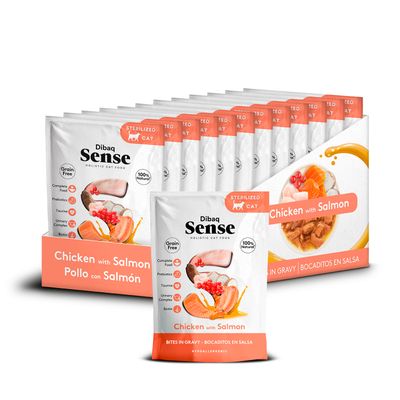 Dibaq Sense Bocaditos en salsa Pollo con Salmón pack 12 uds x 100gr
