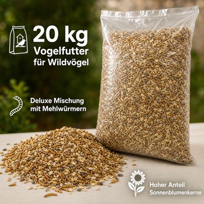KLASEBO Deluxe Wildvogelfutter mit Mehlwürmern, schalenlos