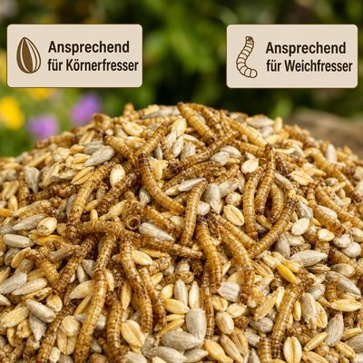 KLASEBO Deluxe Wildvogelfutter mit Mehlwürmern, schalenlos