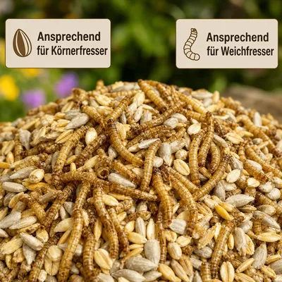 KLASEBO Deluxe Wildvogelfutter mit Mehlwürmern, schalenlos KLASEBO Deluxe Wildvogelfutter mit Mehlwürmern, schalenlos