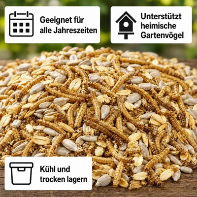 KLASEBO Deluxe Wildvogelfutter mit Mehlwürmern, schalenlos