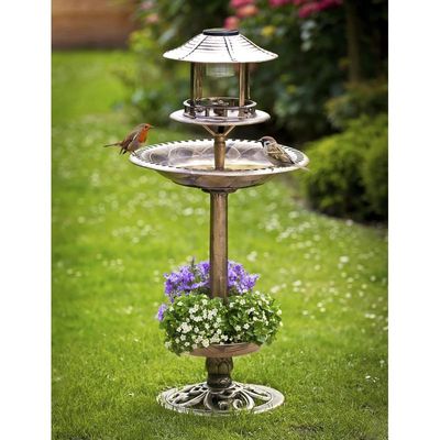 GartenMeister Bain d’oiseaux solaire 4 en 1 avec mangeoire, bronze