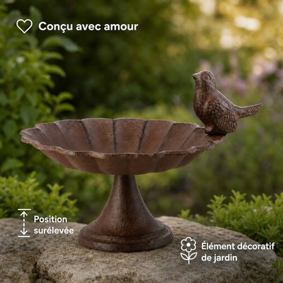 Esschert Design Abreuvoir à oiseaux sur pied en fonte, aspect ancien
