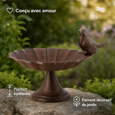 Esschert Design Abreuvoir à oiseaux sur pied en fonte, aspect ancien Esschert Design Abreuvoir à oiseaux sur pied en fonte, aspect ancien
