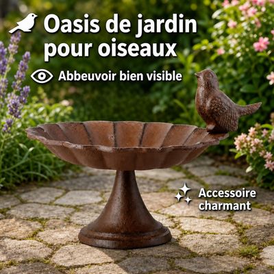 Esschert Design Abreuvoir à oiseaux sur pied en fonte, aspect ancien
