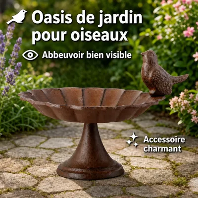 Esschert Design Abreuvoir à oiseaux sur pied en fonte, aspect ancien