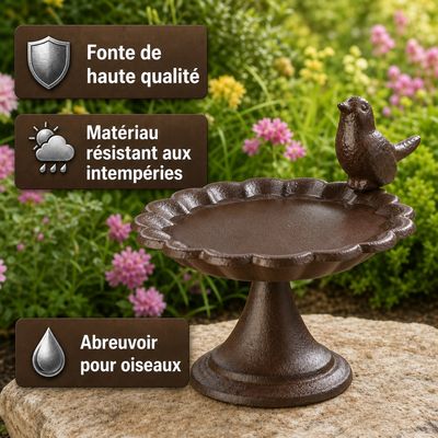 Esschert Design Abreuvoir à oiseaux sur pied en fonte, aspect ancien
