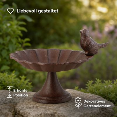 Esschert Design Vogeltränke mit Fuß aus Gusseisen, antik