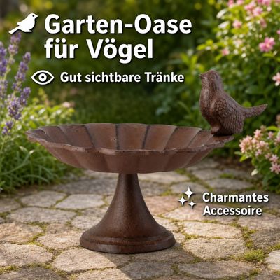 Esschert Design Vogeltränke mit Fuß aus Gusseisen, antik