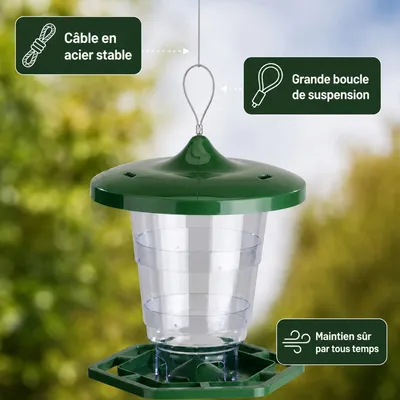 GartenMeister Silo à graines pour oiseaux vert, télescopique