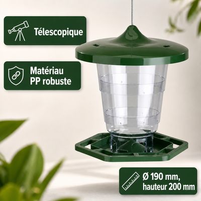 GartenMeister Silo à graines pour oiseaux vert, télescopique