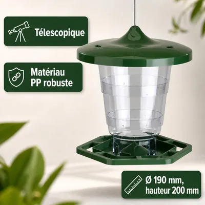 GartenMeister Silo à graines pour oiseaux vert, télescopique