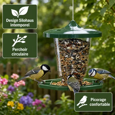 GartenMeister Silo à graines pour oiseaux vert, télescopique
