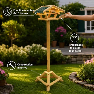 Westfalia Mangeoire pour oiseaux sur pied avec guirlande LED et minuterie