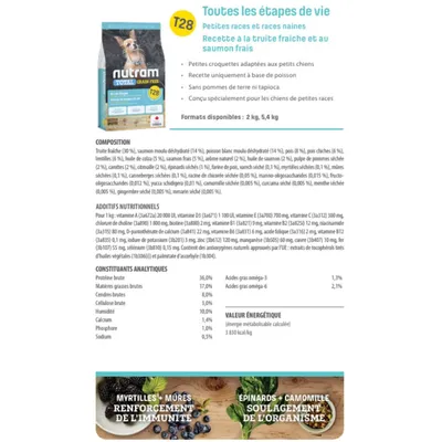 Nutram Croquettes Total Grain Free T28 truite et saumon petite race Nutram Croquettes Total Grain Free T28 truite et saumon petite race