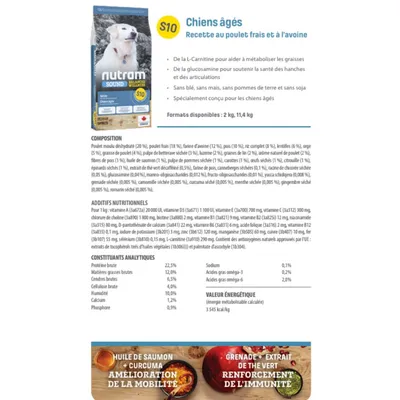 Nutram Croquettes Sound S10 Balanced Wellness Senior au poulet pour chien