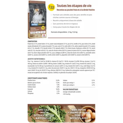 Nutram Croquettes Total Grain Free T23 dinde, poulet et canard pour chien
