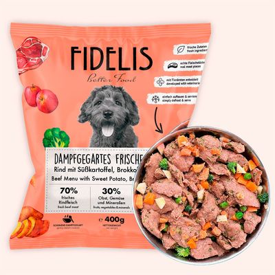 FIDELIS Rind mit Süßkartoffel, Brokkoli und Apfel (400g) gefroren