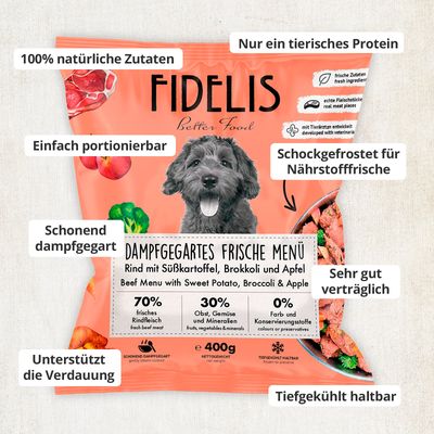 FIDELIS Rind mit Süßkartoffel, Brokkoli und Apfel (400g) gefroren