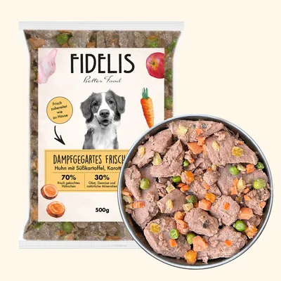 FIDELIS Huhn mit Süßkartoffel, Karotte und Kürbis (500g) gefroren FIDELIS Huhn mit Süßkartoffel, Karotte und Kürbis (500g) gefroren