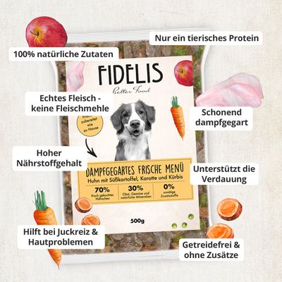 FIDELIS Huhn mit Süßkartoffel, Karotte und Kürbis (500g) gefroren
