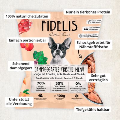 FIDELIS Ziege mit Karotte, Rote Beete und Pfirsich (400g) gefroren