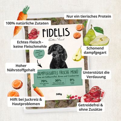 FIDELIS Ente mit Süßkartoffel, Birne und Cranberries (500g) gefroren
