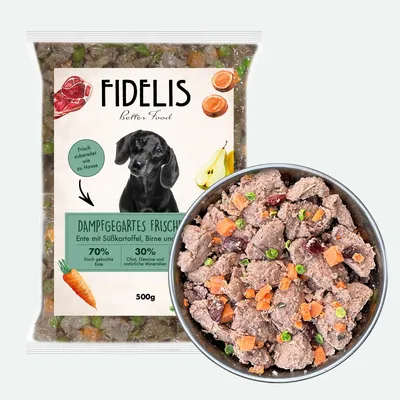 FIDELIS Ente mit Süßkartoffel, Birne und Cranberries (500g) gefroren FIDELIS Ente mit Süßkartoffel, Birne und Cranberries (500g) gefroren