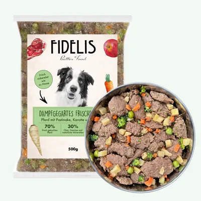 FIDELIS Pferd mit Pastinake, Karotte und Brokkoli (500g) gefroren FIDELIS Pferd mit Pastinake, Karotte und Brokkoli (500g) gefroren