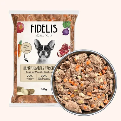 FIDELIS Ziege mit Maniok, Karotten und Pfirsich (500g) gefroren FIDELIS Ziege mit Maniok, Karotten und Pfirsich (500g) gefroren