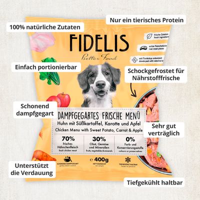 FIDELIS Huhn mit Süßkartoffel, Karotte und Apfel (400g) gefroren