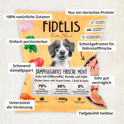 FIDELIS Huhn mit Süßkartoffel, Karotte und Apfel (400g) gefroren